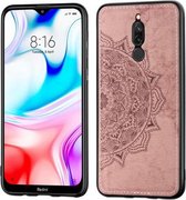 Voor xiaomi redmi 8 mandala reliëf stoffen hoes pc + tpu mobiele telefoon case met magnetische functie en draagriem (rose goud)