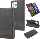 Voor iPhone 12 Pro Max Business Style Line Splicing Horizontale Flip TPU + PU Leather Case met Card Slots & Holder & Wallet (Black)