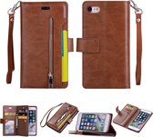 Voor iPhone SE 2020/8/7 Multifunctionele Rits Horizontale Flip Leren Case met Houder & Portemonnee & 9 Kaartsleuven & Lanyard (Bruin)