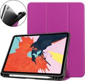 Voor iPad Air 2020 10.8 Custer Texture TPU Horizontale Flip Leren Case met Slaap- / Wekfunctie & Drie-vouwbare Houder & Pengleuf (Paars)