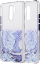 Voor Xiaomi Redmi 9 marmerpatroon glitterpoeder schokbestendig TPU-hoesje met afneembare knoppen (blauw)