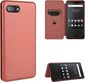 Voor BlackBerry KEY2 Carbon Fiber Texture Magnetische Horizontale Flip TPU + PC + PU Leather Case met Card Slot (Brown)