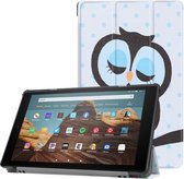 Voor Amazon Kindle Fire HD 10 2017/2019 Gekleurde Tekening Horizontale Flip Leren Case met Drievoudige Houder & Slaap / Wekfunctie (Uil)