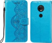Voor Motorola Moto G7 Flower Vine Embossing Pattern Horizontale Flip Leather Case met Card Slot & Holder & Wallet & Lanyard (Blue)