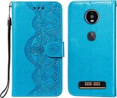 Voor Motorola Moto Z4 Play Flower Vine Embossing Pattern Horizontale Flip Leather Case met Card Slot & Holder & Wallet & Lanyard (Blue)