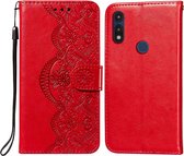 Voor Motorola Moto E (2020) / E7 Flower Vine Embossing Pattern Horizontale Flip Leather Case met Card Slot & Holder & Wallet & Lanyard (Red)