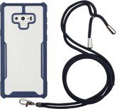 Voor Samsung Galaxy Note9 acryl + kleur TPU schokbestendig hoesje met nekkoord (donkerblauw)