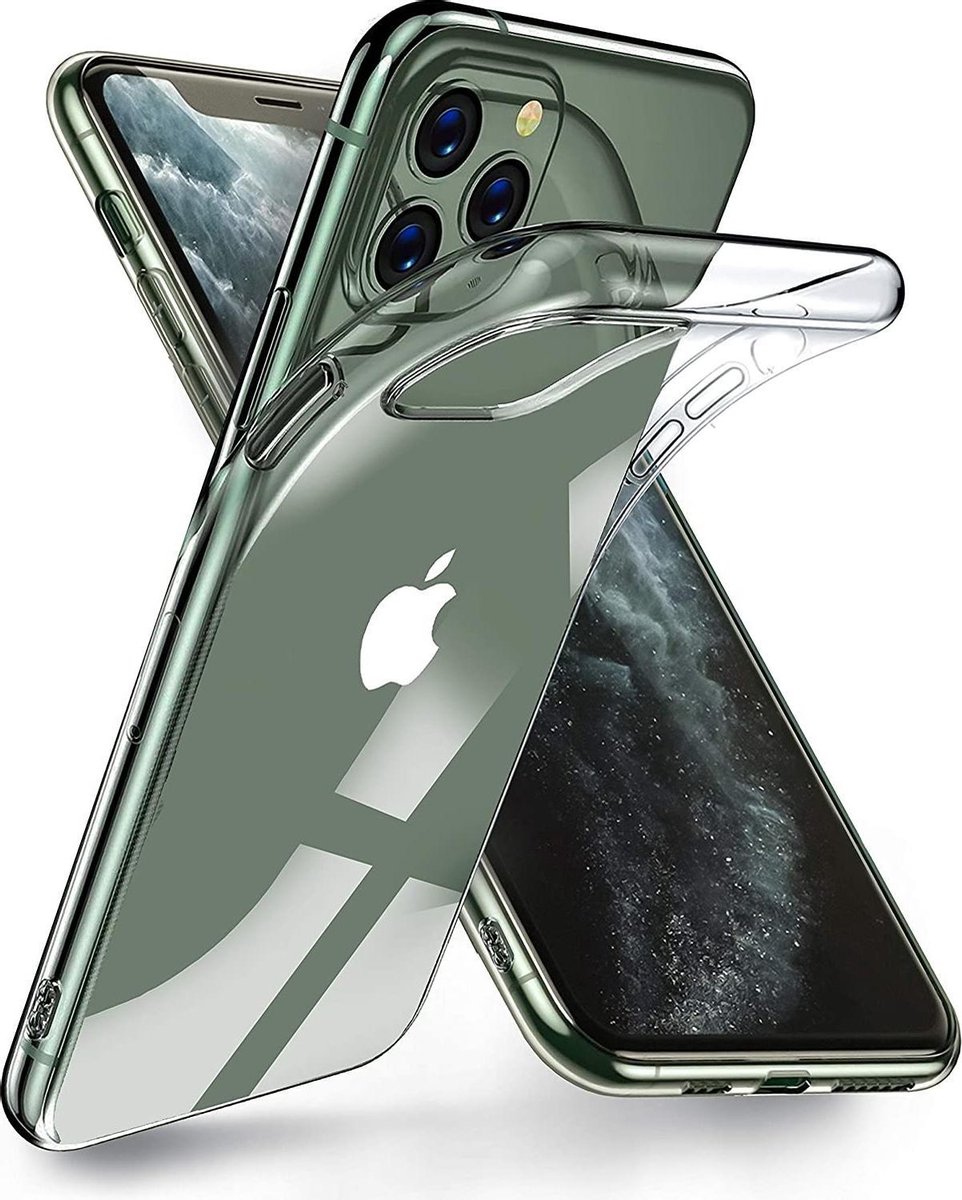 Ceezs Siliconen telefoonhoesje geschikt voor Apple iPhone 11 Pro hoesje extreem dun design - doorzichtig - optimale bescherming - transparant + glazen Screenprotector
