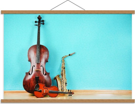 Schoolplaat – Muziekinstrument tegen Blauwe Achtergrond - 90x60cm Foto op Textielposter (Wanddecoratie op Schoolplaat)
