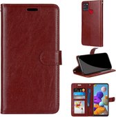 Voor Samsung Galaxy A21s Pure Kleur Horizontale Flip PU lederen tas met houder & kaartsleuven & portemonnee & fotolijst (bruin)