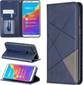 Ruit textuur horizontale flip magnetische lederen tas met houder en kaartsleuven voor Huawei Honor 7C / Y7 (2018) (blauw)