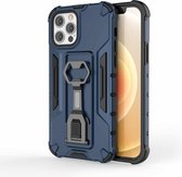 Peacock Style PC + TPU beschermhoes met flesopener voor iPhone 12/12 Pro (donkerblauw)