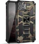 Camouflage Armor schokbestendig TPU + pc magnetische beschermhoes met houder voor iPhone 12/12 Pro (legergroen)