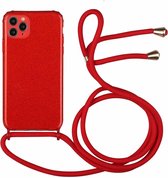 Glitterpoeder schokbestendig TPU beschermhoes met draagkoord voor iPhone 11 Pro Max (rood)