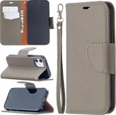 Voor iPhone 12 Litchi Texture Pure Color Horizontale Flip Leather Case met houder & kaartsleuven & portemonnee & lanyard (grijs)