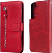 Voor Samsung Galaxy S21 5G Mode Kalf Textuur Rits Horizontale Flip Leren Case met Houder & Kaartsleuven & Portemonnee (Rood)