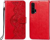 Voor Huawei Honor 20 Pro Flower Vine Embossing Pattern Horizontale Flip Leather Case met Card Slot & Holder & Wallet & Lanyard (Red)