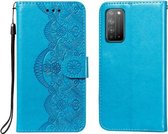 Voor Huawei Honor X10 5G Bloem Wijnstok Embossing Patroon Horizontale Flip Leren Case met Kaartsleuf & Houder & Portemonnee & Lanyard (Blauw)