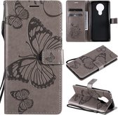 Voor Nokia 3.4 3D vlinders reliëfpatroon horizontaal flip lederen tas met houder & kaartsleuf & portemonnee (grijs)