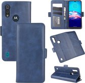 Voor Motorola Moto E6s (2020) Dubbelzijdige magnetische gesp Horizontale flip lederen tas met houder & kaartsleuven en portemonnee (donkerblauw)