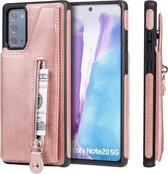 Effen kleur dubbele gesp rits schokbestendige beschermhoes voor Samsung Galaxy Note20 (rose goud)