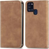 Voor Samsung Galaxy A21s (EU) Retro Skin Feel Business Magnetische Horizontale Flip Leren Case met Houder & Kaartsleuven & Portemonnee & Fotolijst (Bruin)