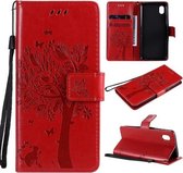Voor Samsung Galaxy A01 Core Tree & Cat Pattern Pressed Printing Horizontale Flip PU lederen tas met houder & kaartsleuven & portemonnee & lanyard (rood)