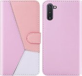 Voor Galaxy Note10 / Note10 5G Tricolor Stitching Horizontale Flip TPU + PU lederen tas met houder & kaartsleuven & portemonnee (roze)