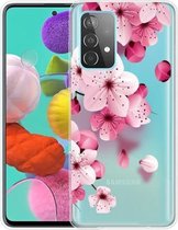 Voor Samsung Galaxy A52 5G gekleurd tekeningpatroon zeer transparant TPU beschermhoes (kersenbloesems)