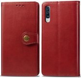 Voor Galaxy A50S retro effen kleur lederen gesp telefoonhoes met lanyard & fotolijst & kaartsleuf & portemonnee & standaardfunctie (rood)