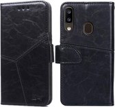 Voor Samsung Galaxy A20 Geometrische stiksels Horizontale flip TPU + PU lederen tas met houder & kaartsleuven en portemonnee (zwart)