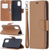 Voor Samsung Galaxy A02s (EU-versie) Litchi Texture Pure Color Horizontale Flip Leather Case met houder & kaartsleuven & portemonnee & lanyard (bruin)