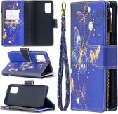 Voor Samsung Galaxy A02s (EU-versie) Gekleurde tekening patroon Rits Horizontale flip lederen tas met houder & kaartsleuven & portemonnee (paarse vlinders)