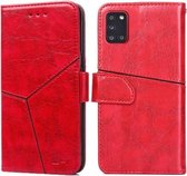 Voor Samsung Galaxy A31 (EU-versie) Geometrische stiksels Horizontale flip TPU + PU lederen tas met houder & kaartsleuven en portemonnee (rood)