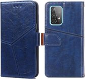 Voor Samsung Galaxy A52 5G Geometrische stiksels Horizontale flip TPU + PU lederen tas met houder & kaartsleuven en portemonnee (blauw)