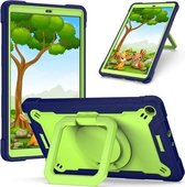 Voor Samsung Galaxy Tab A10.1 (2019) T510 Contrastkleur Schokbestendig Robot Siliconen + PC Case met Polsbandhouder (Marineblauw + Geelgroen)