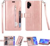 Voor Samsung Galaxy Note10 + Multifunctionele Rits Horizontale Flip Leren Case met Houder & Portemonnee & 9 Kaartsleuven & Lanyard (Rose Goud)