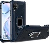 Voor Huawei P40 Lite koolstofvezel beschermhoes met 360 graden roterende ringhouder (blauw)