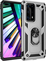 Voor Huawei P40 Pro schokbestendige TPU + pc-beschermhoes met 360 graden roterende houder (zilver)