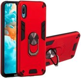 Voor Huawei Y6 Pro (2019) 2 in 1 Armor Series PC + TPU beschermhoes met ringhouder (rood)