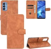 Voor OPPO Reno4 5G Effen Kleur Huidgevoel Magnetische Gesp Horizontale Flip Kalf Textuur PU Lederen Case met Houder & Kaartsleuven & Portemonnee (Bruin)