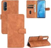 Voor OPPO Reno3 Pro 5G Effen Kleur Huidgevoel Magnetische Gesp Horizontale Flip Kalf Textuur PU Lederen Case met Houder & Kaartsleuven & Portemonnee (Bruin)