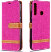 Voor Huawei P40 Lite E / Y7P Kleuraanpassing Denim Texture Horizontaal Flip Leather Case met houder & kaartsleuven & Wallet & Lanyard (Rose Red)