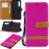 Kleurafstemming Denim Texture Leather Case voor Huawei P30, met houder & kaartsleuven & portemonnee & lanyard (rose rood)