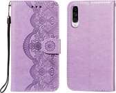 Voor Samsung Galaxy A70s Flower Vine Embossing Pattern Horizontale Flip Leather Case met Card Slot & Holder & Wallet & Lanyard (Purple)