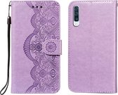 Voor Samsung Galaxy A50 Flower Vine Embossing Pattern Horizontale Flip Leather Case met Card Slot & Holder & Wallet & Lanyard (Purple)