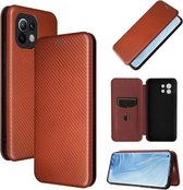 Voor Geschikt voor Xiaomi mi 11 koolstofvezel textuur magnetische horizontale flip tpu + pc + pu lederen tas met kaartsleuf (bruin)