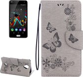 Vlinders Embossing Horizontale Flip Leather Case voor Wiko U Feel, met houder & kaartsleuven & portemonnee & lanyard (grijs)