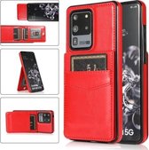 Voor Samsung Galaxy S20 Ultra effen kleur PC + TPU beschermhoes met houder en kaartsleuven (rood)