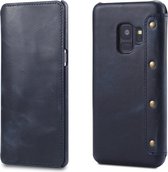 Voor Galaxy S9 Denior Oil Wax koeienhuid eenvoudige horizontale flip lederen tas met kaartsleuven en portemonnee (donkerblauw)